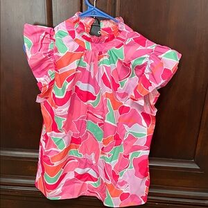 THML Pink Multi Floral Print Ruffle Sleeve Blouse